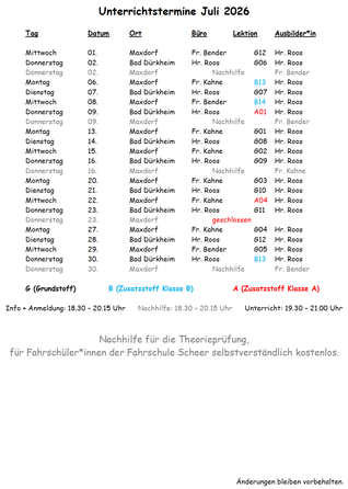 Preisliste Fahrkurse Fahrschule Scheer Roos Bad Dürkheim Maxdorf