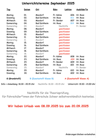 Preisliste Fahrkurse Fahrschule Scheer Roos Bad Dürkheim Maxdorf