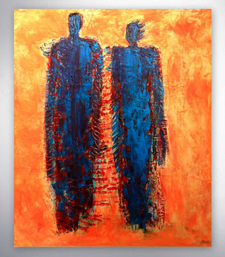 Bild, Gemälde, Silber, Gold, Rot, Blau, Gelb,  Weiß, Bunt, Original, Unikat, Gesichter, Menschen, figurativ, Figuren, Portrait, 