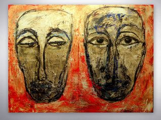Abstrakte Portraits, abstrakte Gesichter, figurative Malerei, Gemälde, Strukturen, Originale, außergewöhnliche Acrylbilder, bunt, Abstrakte Malerei, gespachtelt, Moderne Leinwandbilder, Abstrakte Gemälde, Strukturen, zeitgenössische Malerei, Unikate, 