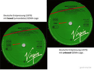 Beispiel: boxed und unboxed GEMA-Log auf dem Album "Mike Oldfield - PLATINUM"