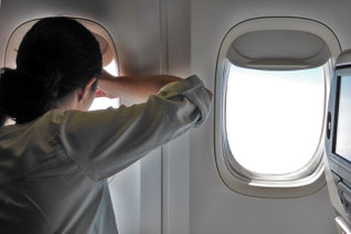 A window seat in an aeroplane 