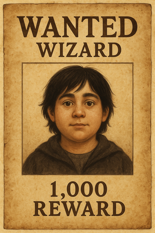 Wizard Wanted Poster eines Jungens mit schwarzen Haaren zur Verwendung im Unterricht