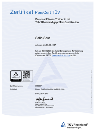 TÜV-Zertifikat Salih Sara kostenloses Personaltraining