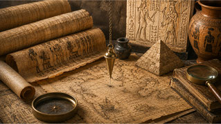 Papyrus, antike Kulturen, Pendel, historische Karten.