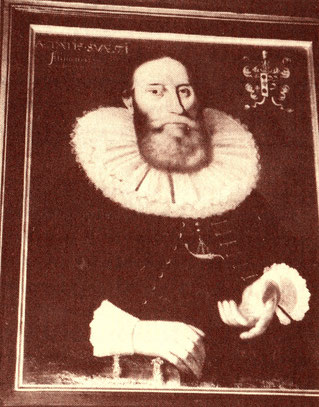 In der Osterburg in Groothusen: Das Portrait zeigt Enno terBraeck (* 1570 † 24.4.1641) im Alter von 71 Jahren. Enno, der Stammvater des Groothuser Astes ter Braeck, war mit Thiake Mansen von Bollinghausen († als Braut) verlobt.