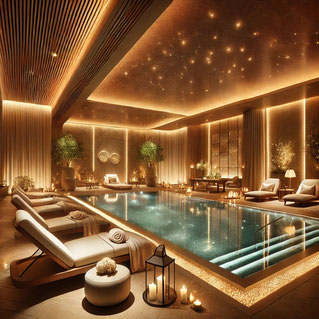 Hochwertiger Spa-Bereich mit sanfter LED-Wohlfühlbeleuchtung für maximale Entspannung und Komfort