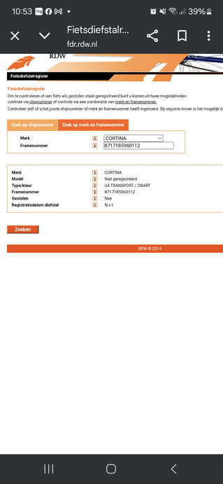 Fiets gecheckt volde fietsdiefstalregister