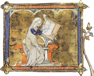 « Marie de France écrivant », vers 1290, Bibliothèque Nationale de France.