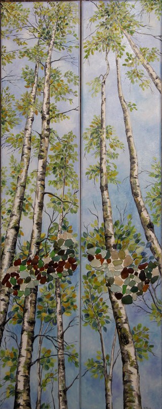 Birken - Hoch hinaus, Öl auf Leinwand, je 20x100cm