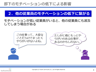 他の従業員のモチベーションの低下につながる