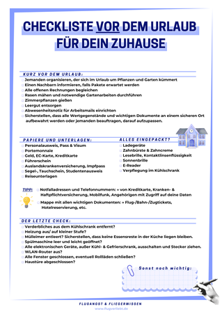 Checkiste vor dem Urlaub
