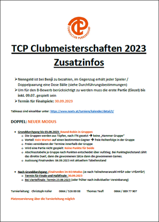 Zusatzinfos TCP Clubmeisterschaften