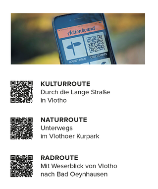 Smartphone mit der geöffneten App Actionbound und den drei Roten
