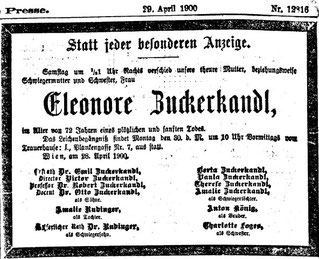 Todesanzeige Eleonore Zuckerkandl 1900