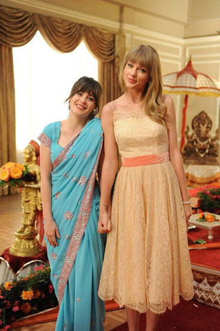 Taylor Swift on set with Zoey Dechanel (2013)