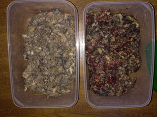 Pansen - haustierkost links, Schlachthof rechts