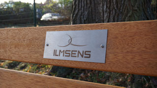 Sustainable Marketing sponsored bench stainless steel sign Ilmsens