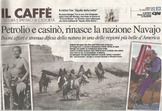Nella foto la pagina del "Giorno di Milano" del 13 agosto 2014 con l'articolo di Cesare De Carlo dedicato ai Navajo