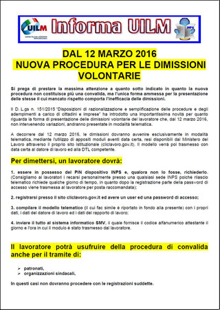 DIMISSIONI E PREAVVISO - Uilm Provincia di Cuneo