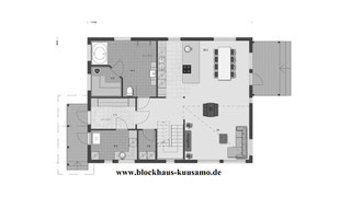 Erdgeschoss - Blockhaus Planung - Blockhausbau - Entwurfsplanung - Typenhaus - Stadthaus - Stadtvilla in Blockbauweise - Entwurfszeichnungen für Bauantrag - Baugenehmigung - Bauhausstil