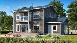Stadtvilla in massiver Blockbauweise bauen und  natürlich wohnen  - Generationer Hausbau - Holzbau - Blockhäuser für Stadtgebiet - Einfamilienhaus - Architektenhaus - Massivholzhaus individuell bauen - Blockhausvilla mit Pultdach