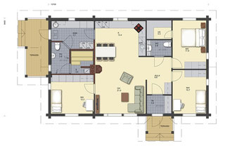 Wohnblockhaus (8,30x13,70) - Bungalow 115 ist für eine Familie bis vier Personen geeignet