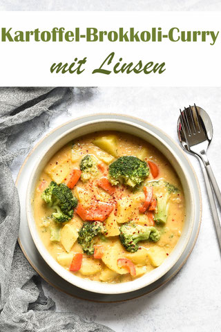 Kartoffel-Brokkoli-Curry mit Linsen und Kokosmilch. All-in-One Gericht ...