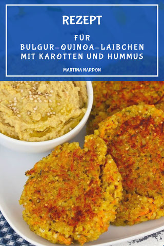 Bulgur-Quinoa-Laibchen mit Karotten und Hummus