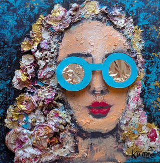Sommer, Acryl, Mixed Media und Collage auf Leinwand, 40 x 40 cm