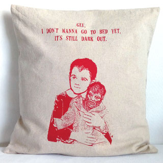 Kissenbezug mit Aufdruck Eddie Munster Leinen beige rot