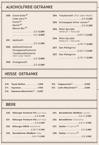 Getränkekarte - Pizzeria Ciao "Zum Goldenen Adler"