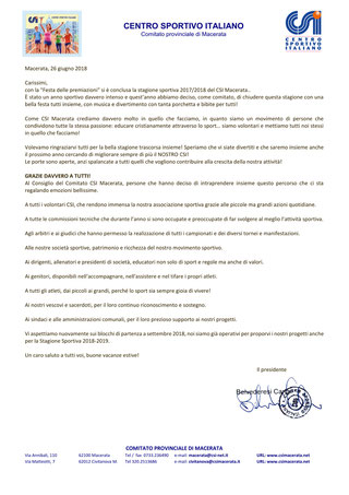 Lettera ringraziamento as 2017-2018 - Centro Sportivo Italiano ...