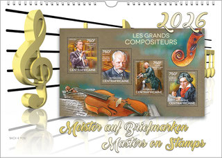 Es ist ein Kalendertiel in Blau und Grau. Links ist in einem kleinen Rechteck Haydn in natürlichen Farben abgebildet. Oben rechts ist die Jahreszahl, unten ist der Kalendertitel.