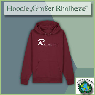 Bordeauxfarbener Hoodie mit großem, weißem 'Großer Rhoihesse'-Frontprint – fair produziert und Teil der nachhaltigen Rhoihesse-Kollektion