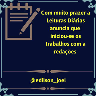 Olá pessoal! Você gostaria de ter uma produção textual com ótimo tempo de entraga e preço super acessível? Gostaria de avisar a todos que a Leituras Diárias está pronta para o atendimento de pedidos de textos e redações. O atendimento será direto e funcionará de segunda a sábado, trabalho nos horários comerciais (mas recebo e envio mensagens em todos os horários).