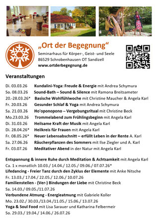 Kursplan am Ort der Begegnung - Seminare, Workshops, Coaching & Therapie. Angebote zu Yoga, Mediation, Achtsamkeit & Persönlichkeitsentwicklung. Jetzt anmelden"!