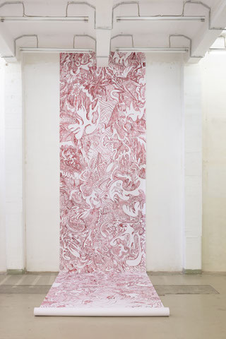 OOBE, 2022, ink on paper, 890 x 150 cm