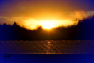 experimentelle Fotografie. Die Abendsonne scheint auf das Absperrband der Koppel.
