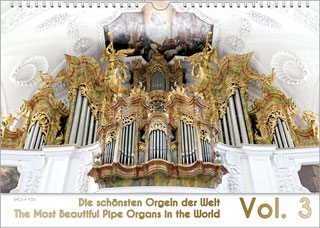 A pipe organ calendar from a bygone era ... the title page. At the top, 80 % of the surface is a photo, at the bottom is a wide, narrow, white field: This is where the title and volume number appear.