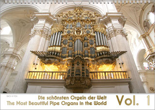 A pipe organ calendar from the years before. Almost the entire surface is the pipe organ calendar title page. Only at the bottom, about 20 % of the surface, is the title of the calendar on a white background, as well as a very large vol. number.