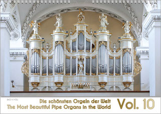 80 percent of the image is the pipe organ calendar title page. At the bottom is a white, narrow, wide field. The title and volume number of the calendar are written there.