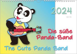 The Bach Shop has a music calendar for children in landscape format. A cute painted panda bear plays the guitar on the left three quarters of the page. The area on the right shows the year in white at the top. The title is at the bottom.