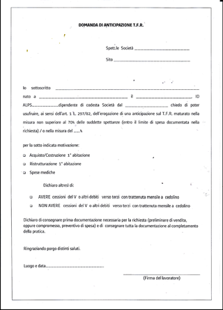 MODULO RICHIESTA ANTICIPO TFR - Uilm Provincia di Cuneo