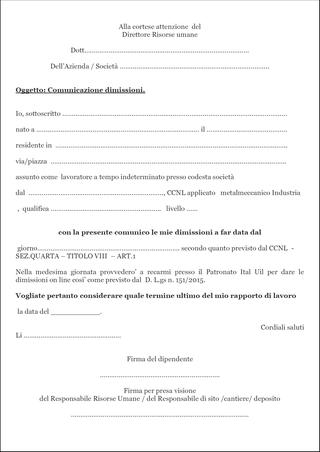 DIMISSIONI E PREAVVISO - Uilm Provincia di Cuneo