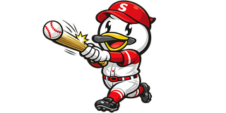 バッティングをする白鳥の野球打者
