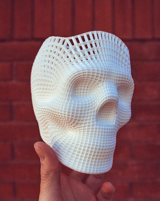 3D-printed sculpture of a human skull