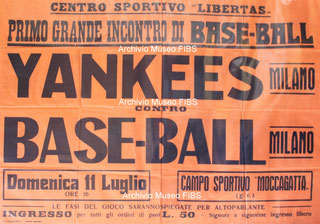 La locandina della prima partita di baseball ufficiale in Italia (Roberto Buganè Museo virtuale FIBS)