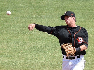 Nella foto Federico Castagnini (organizzazione Orioles) con la casacca Delmarva Shorebirds, squadra di Singolo A con cui ha giocata nel 2014