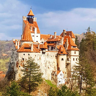 View of Bran Castle from a hill